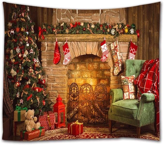 Tapiz premium Navideño para pared 250X200cm chimenea rus - Imagen 2