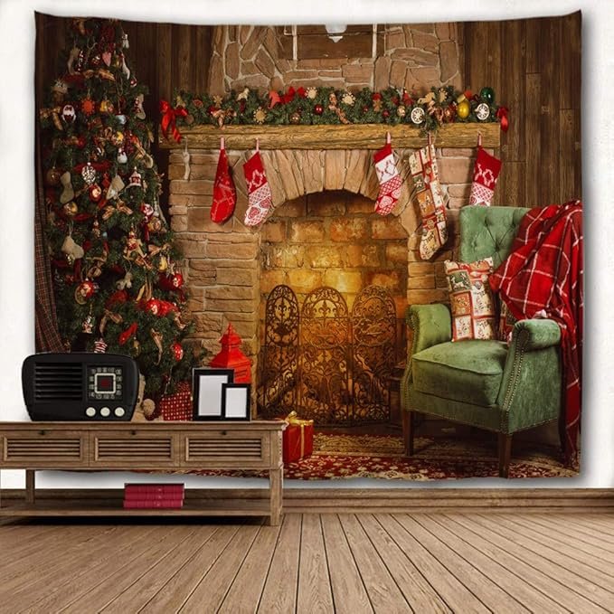 Tapiz premium Navideño para pared 250X200cm chimenea rus