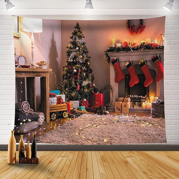 Tapiz premium Navideño para pared 250X200cm chimenea con bota - Imagen 3