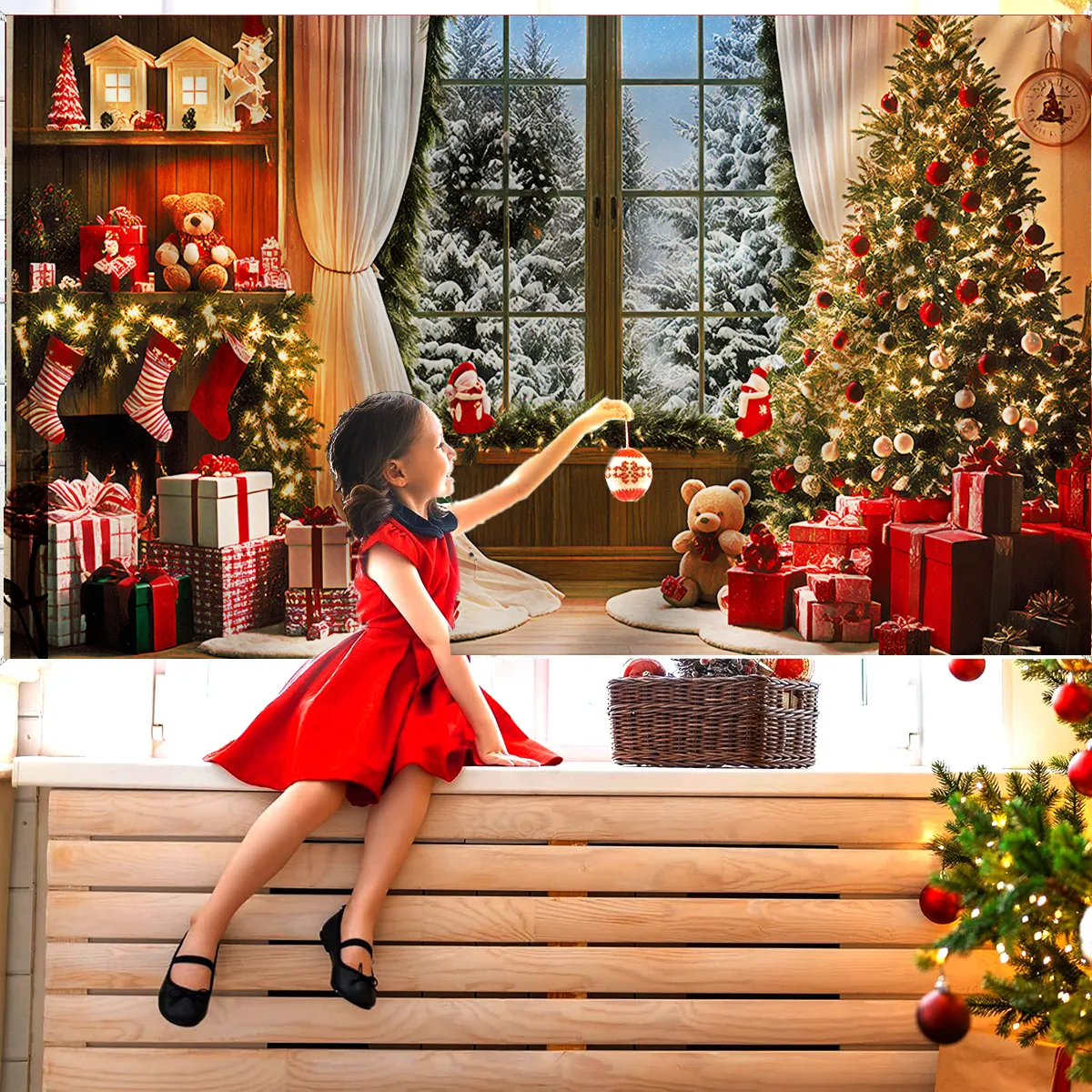 Tapiz premium Navideño para pared 250X200cm ventana color - Imagen 4