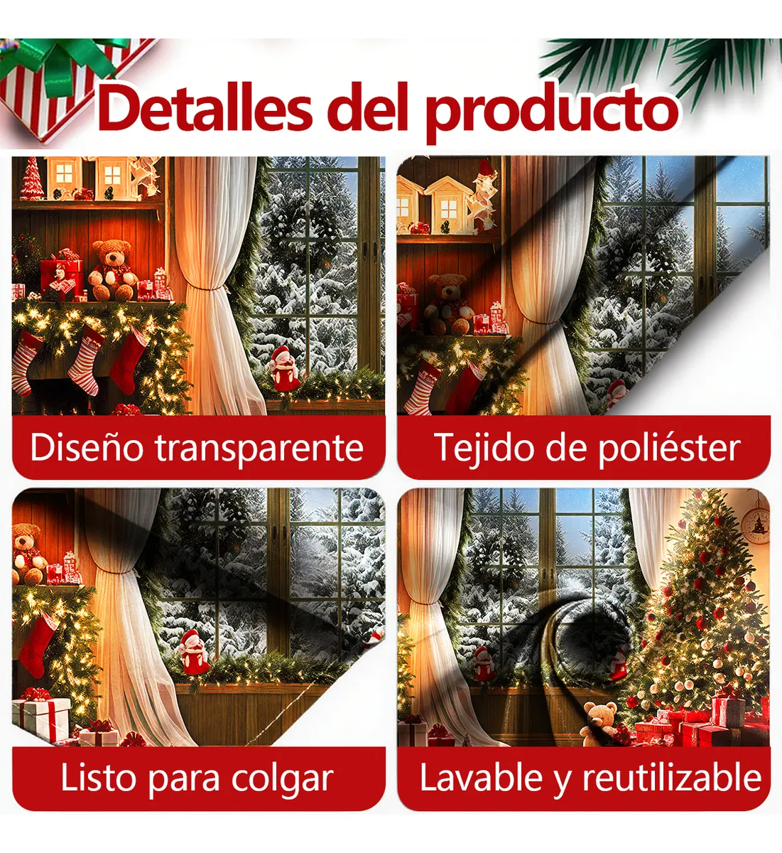 Tapiz premium Navideño para pared 250X200cm ventana color - Imagen 2