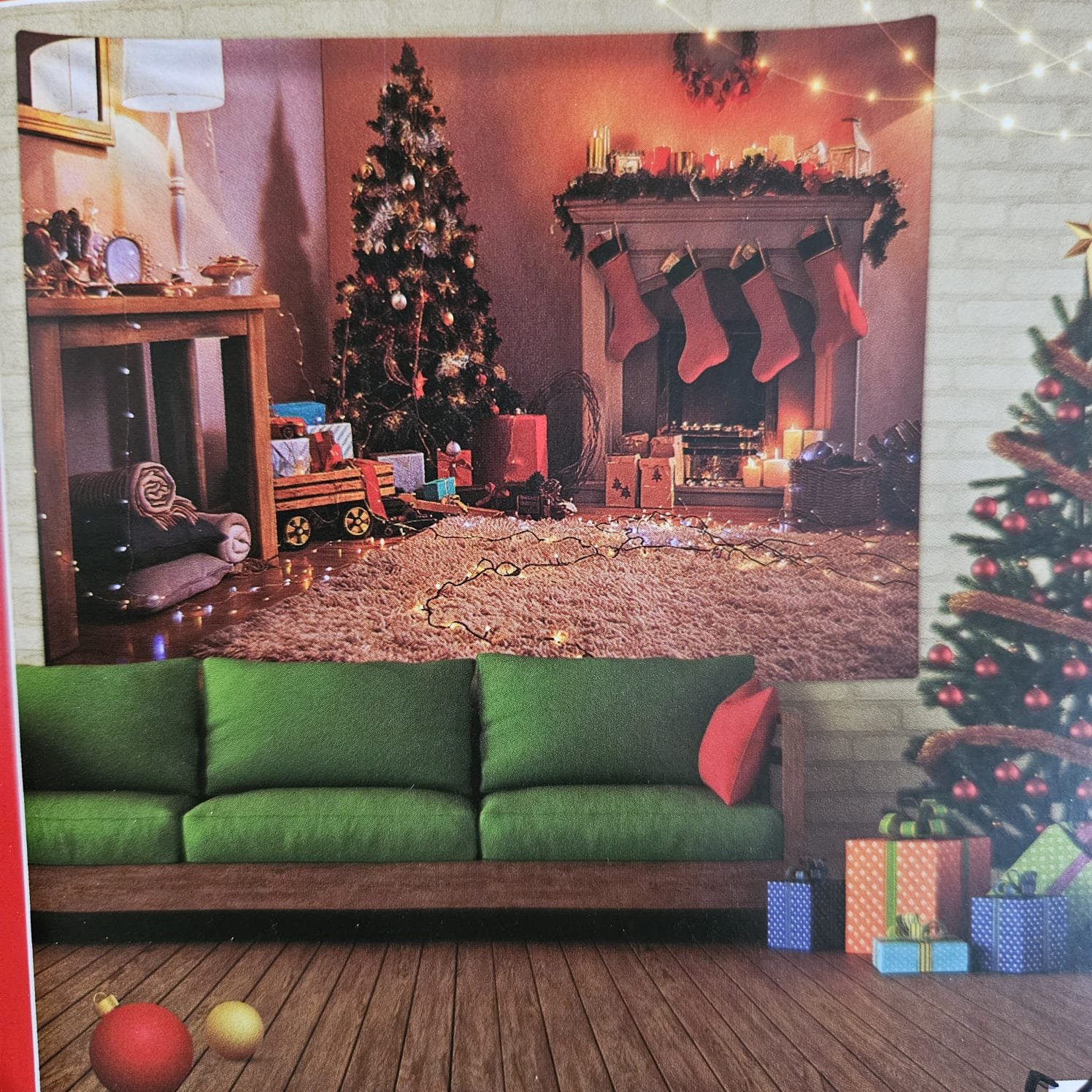 Tapiz premium Navideño para pared 250X200cm chimenea con bota - Imagen 5