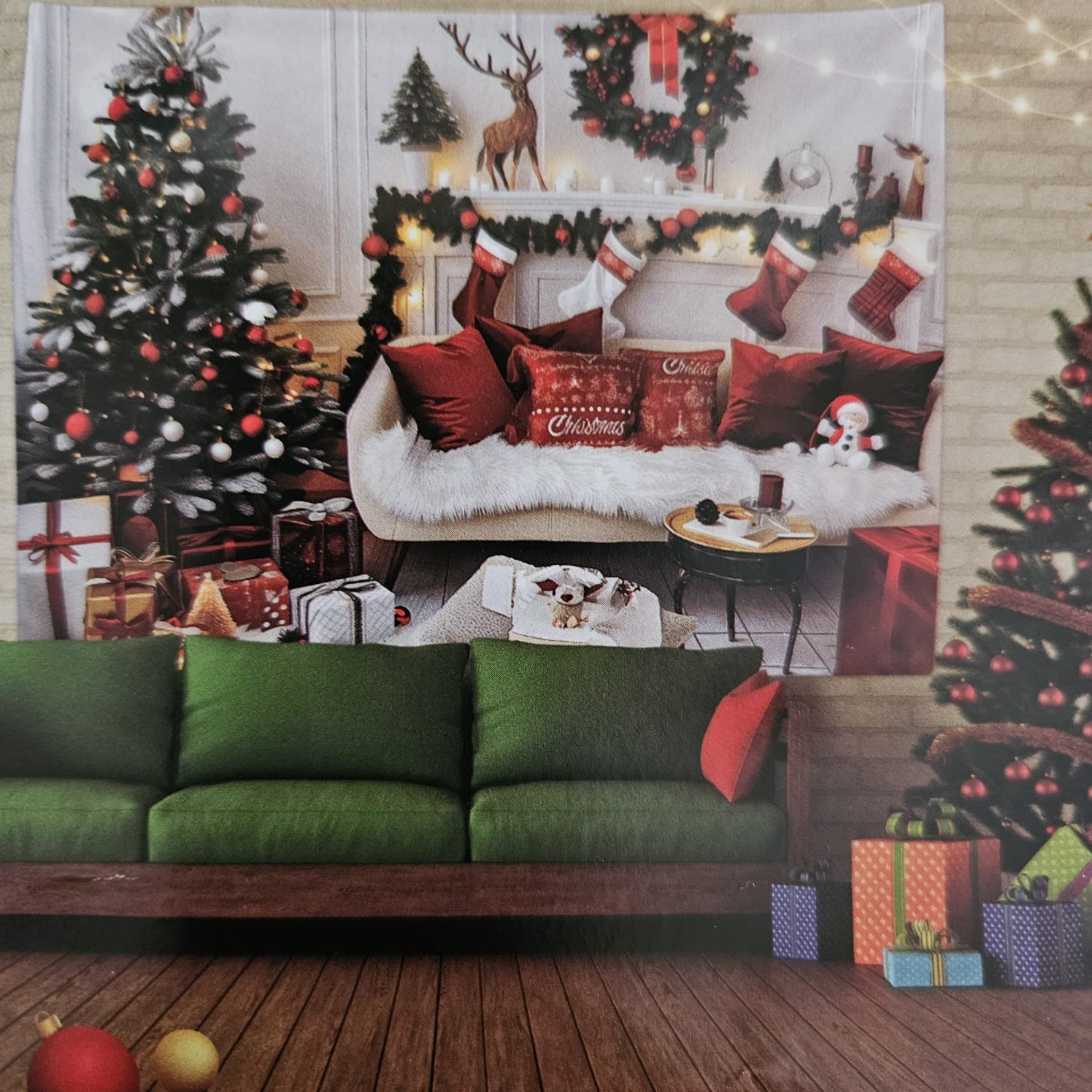 Tapiz premium Navideño para pared 250X200cm sillon blanco
