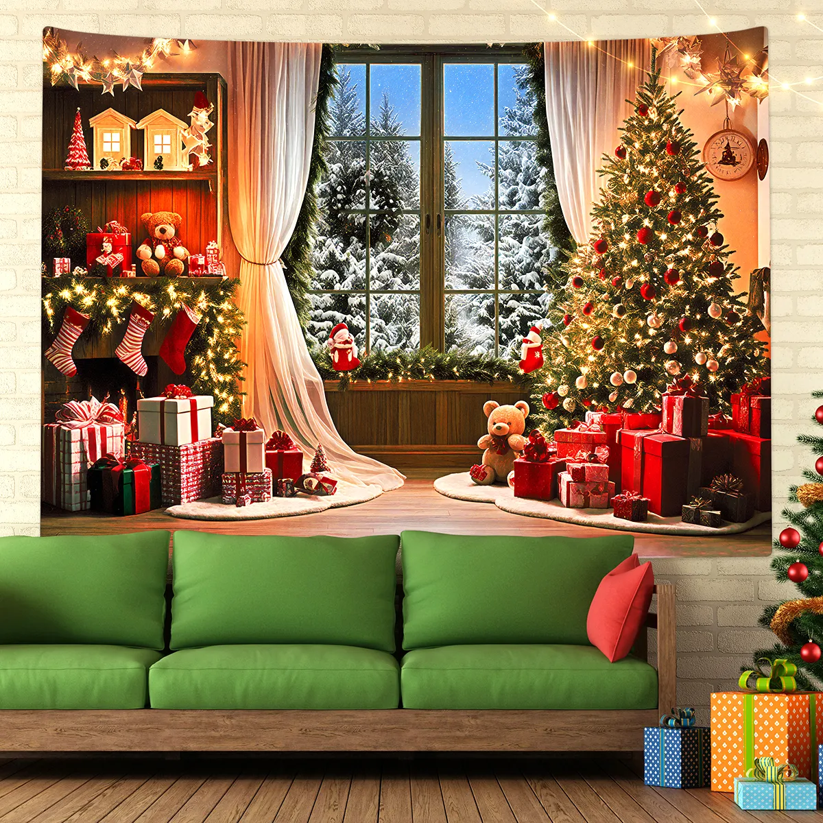 Tapiz premium Navideño para pared 250X200cm ventana color