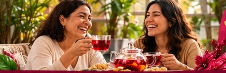 Dos amigas comparten una infusión Huanca.